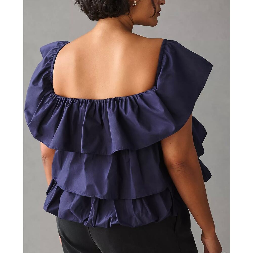 Maeve Anthropologie Navy Tiered Ruffle Off Shoulder Top Plus Size 1X - Picture 4 of 13